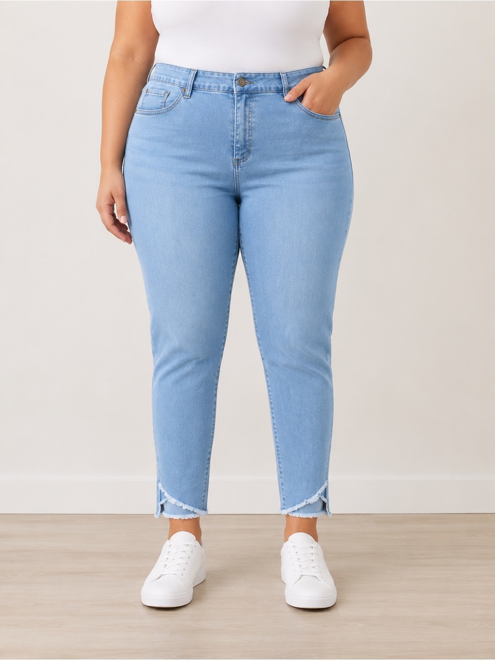 NWT Slim-Sation by Multiples 22W Tummy Control Ankle Jeans Frayed Hem